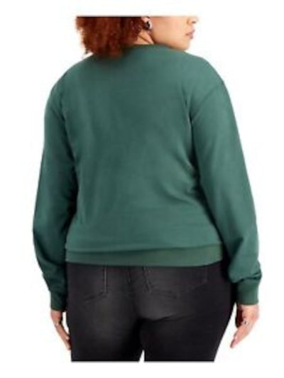 MIGHTY FINE Womens Green Ribbed Graphic Sweatshirt Plus 1X
