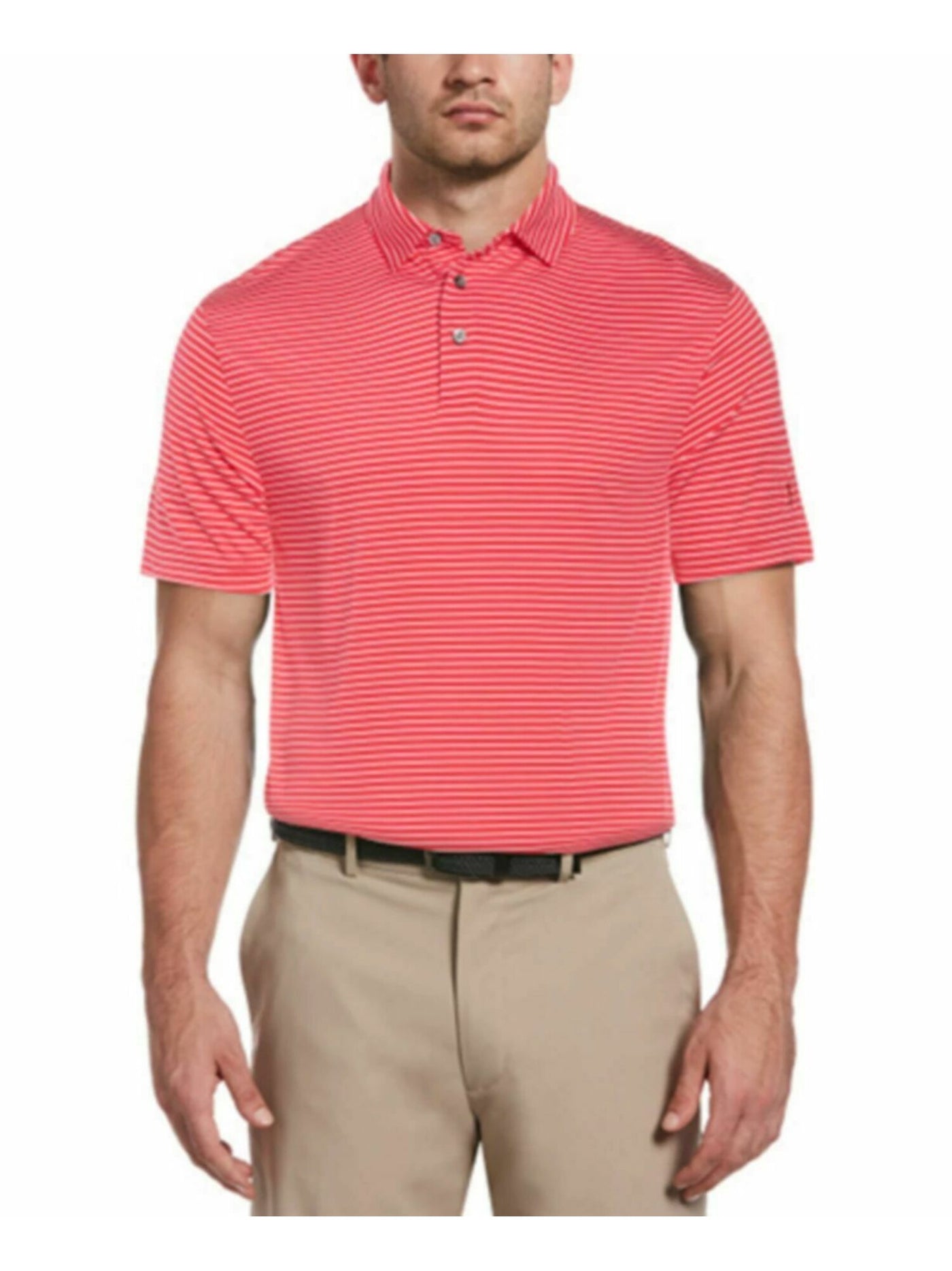 HYBRID APPAREL Mens Pink Lightweight, Striped Athletic Fit Moisture Wicking Polo M