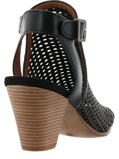 BARETRAPS Womens Black Woven Upper Ankle Strap Peep Toe Block Heel Buckle Dress Booties 10