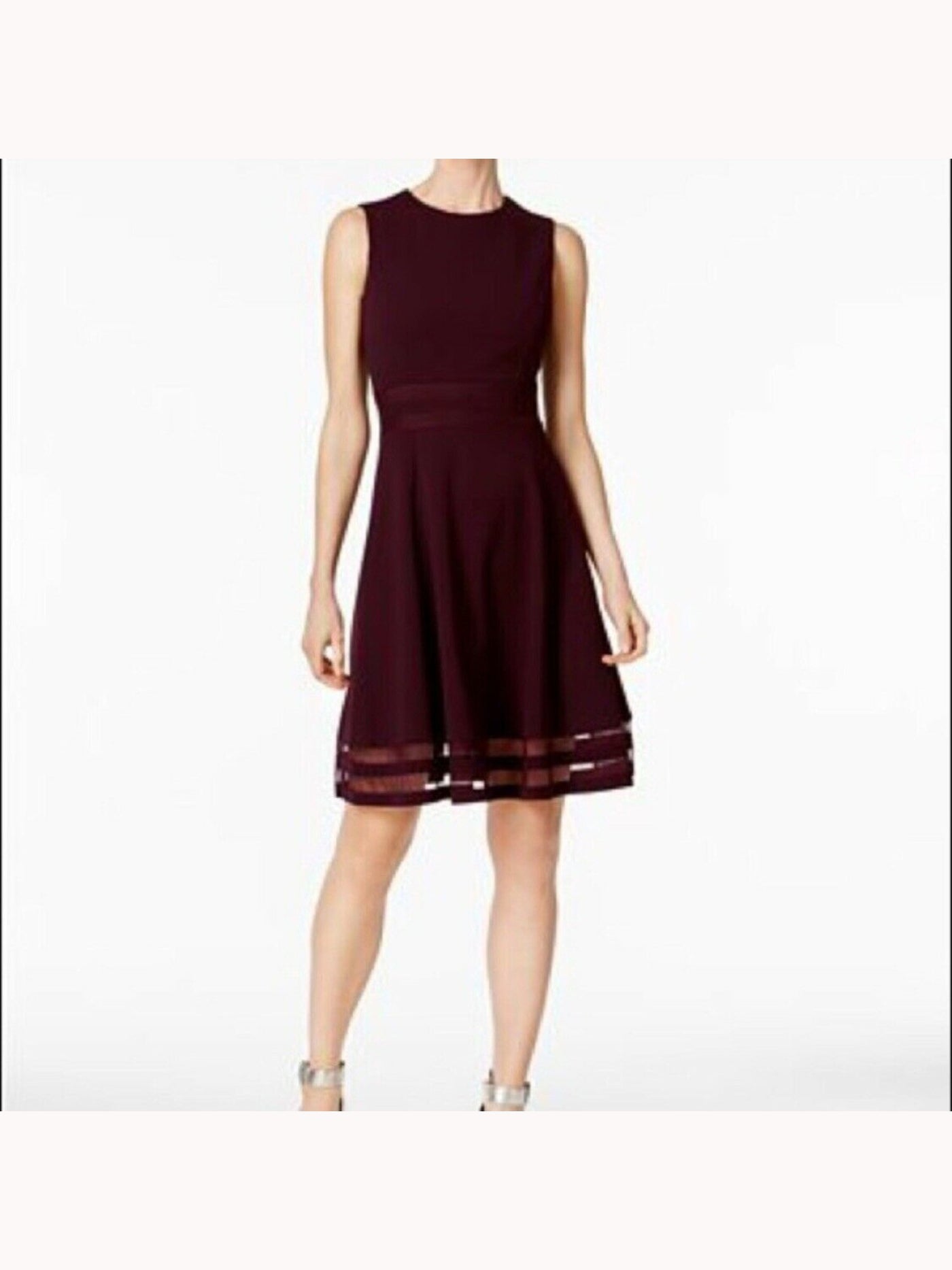 CALVIN KLEIN Womens Purple Sleeveless Above The Knee Fit + Flare Party Dress 4