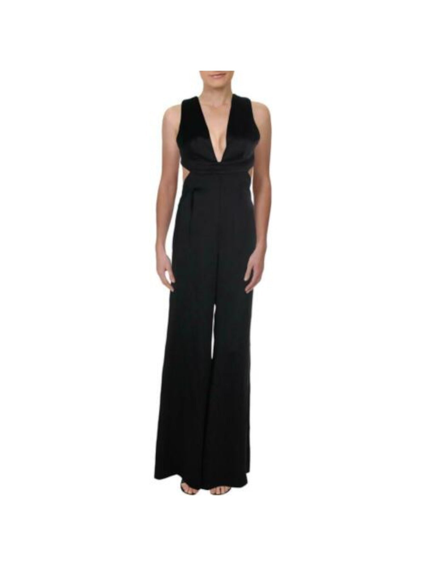 JILL STUART Womens Black Sleeveless V Neck Wide Leg Jumpsuit 8