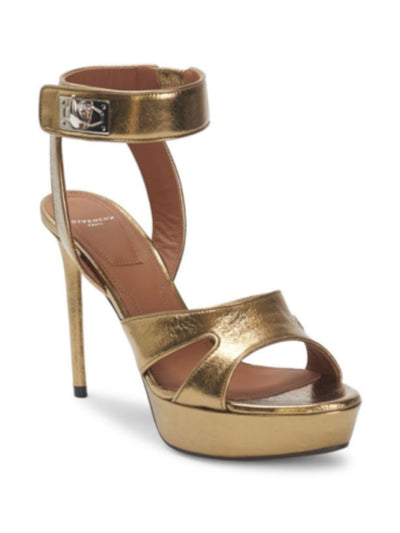 GIVENCHY Womens Gold 1-1/2" Platform Round Toe Stiletto Buckle Leather Dress Heeled Sandal 40