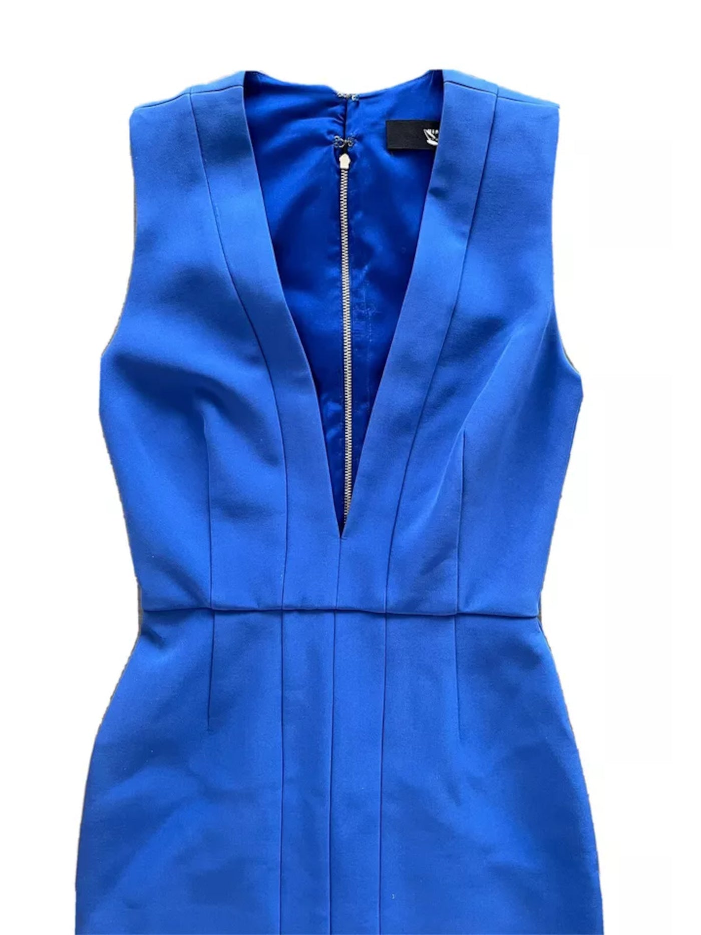 NICHOLAS Womens Blue Zippered Slitted Seamed Front Lined Sleeveless V Neck Above The Knee Party Sheath Dress 2