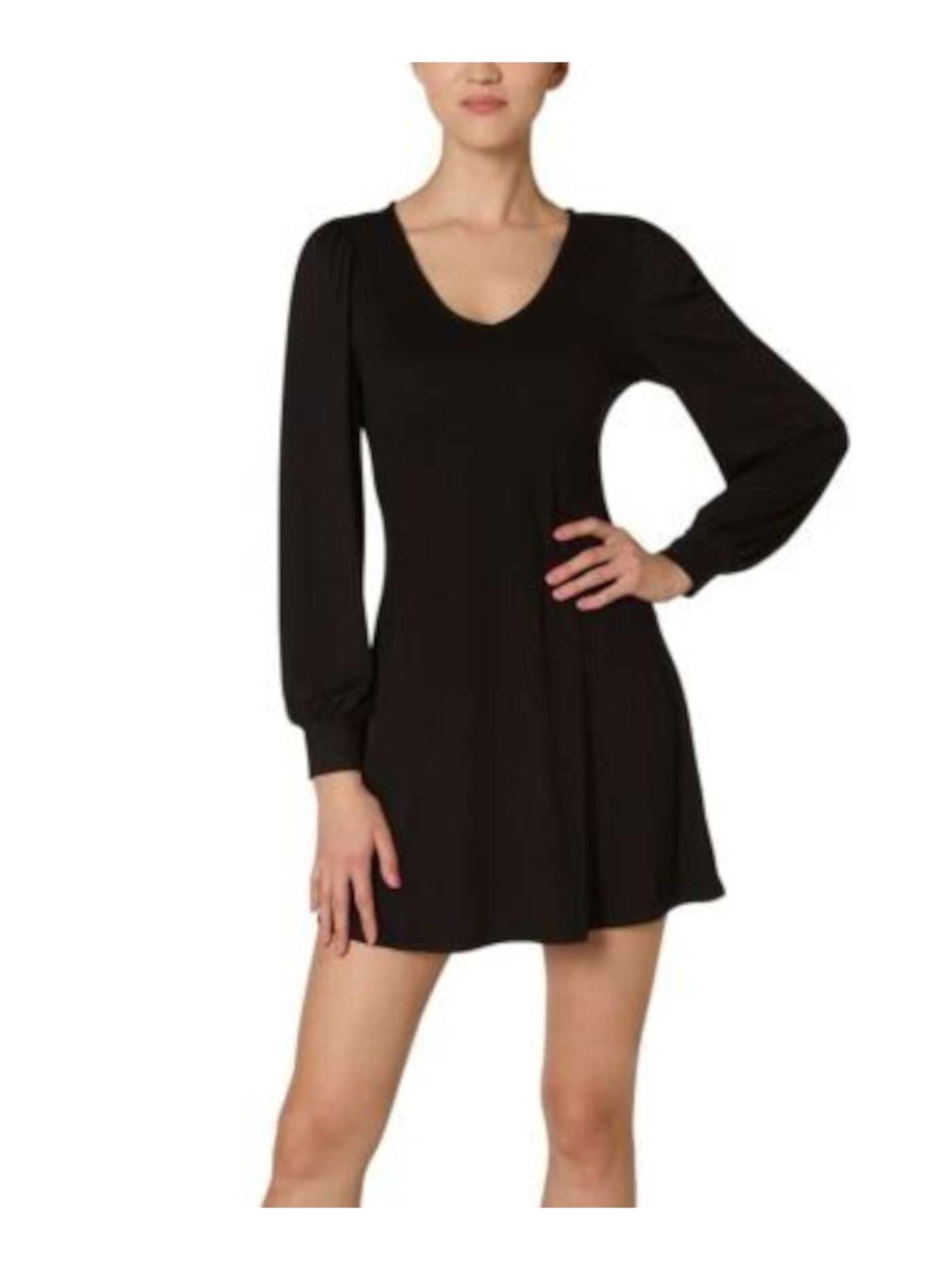 ULTRA FLIRT Womens Black Long Sleeve Scoop Neck Short Evening Baby Doll Dress S