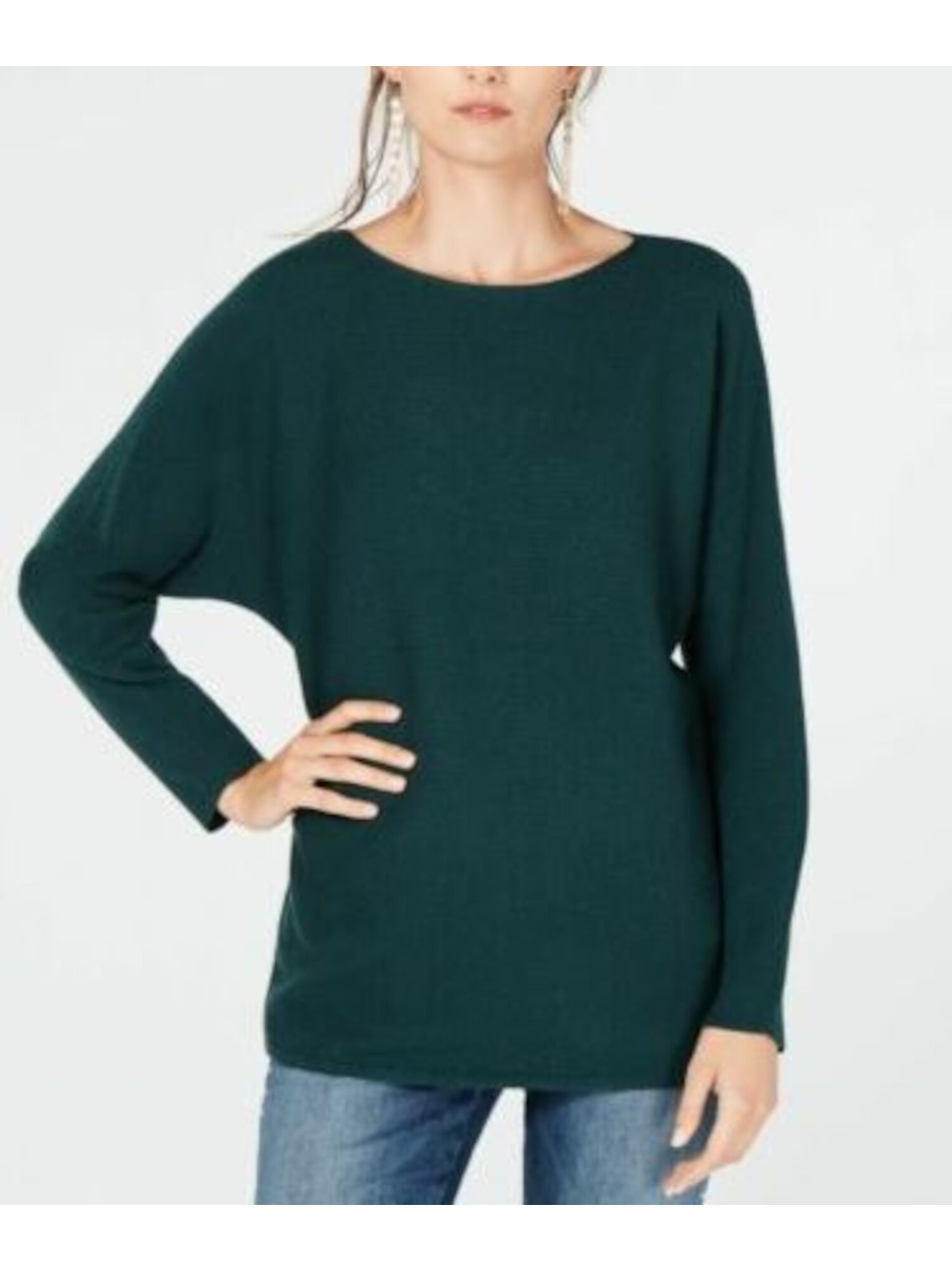 INC Womens Green Ribbed Ribbed Knit Dolman Sleeve Jewel Neck T-Shirt S