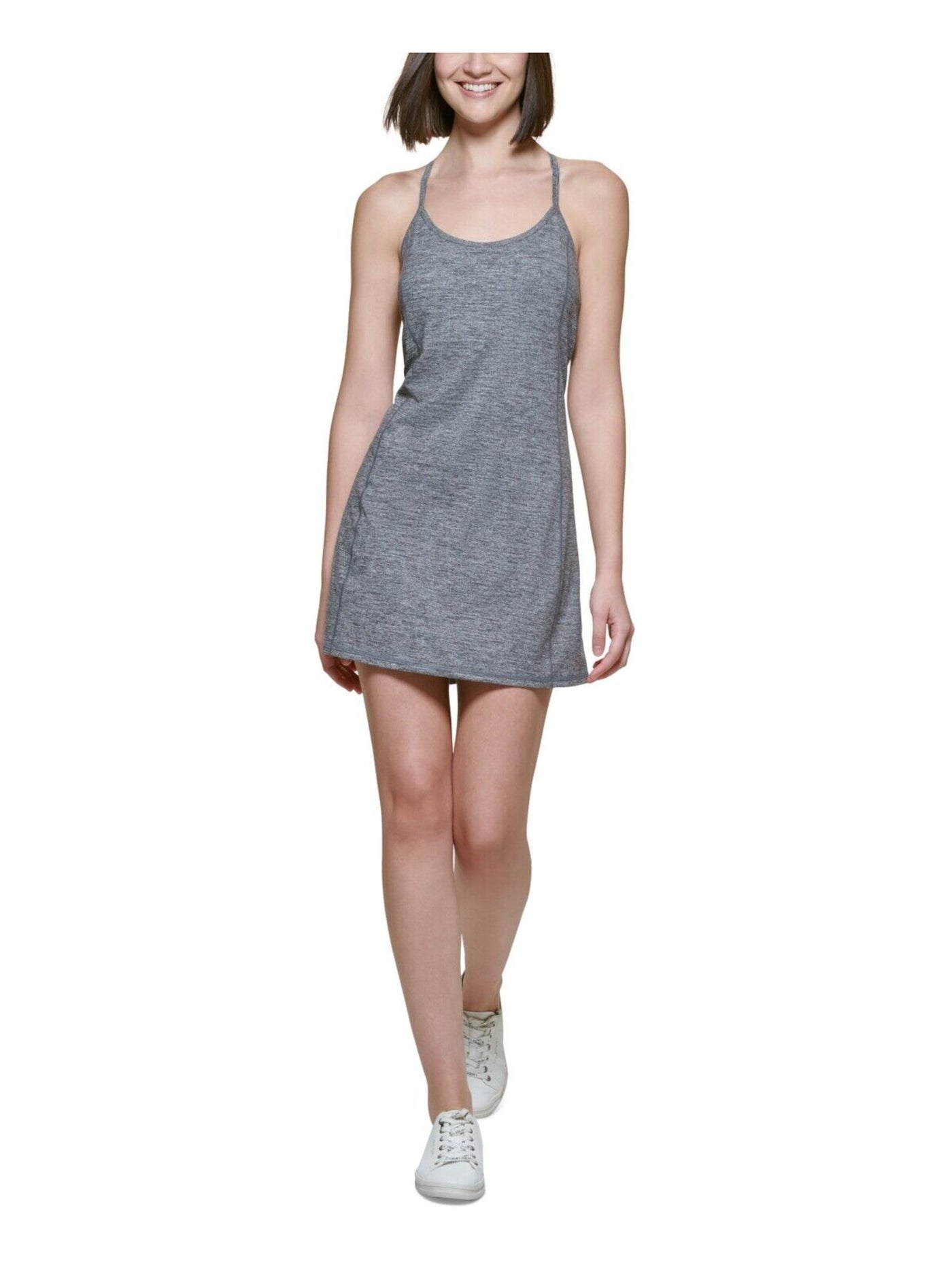 CALVIN KLEIN PERFORMANCE Womens Gray Moisture Wicking Heather Spaghetti Strap Scoop Neck Mini Active Wear Shift Dress XXL