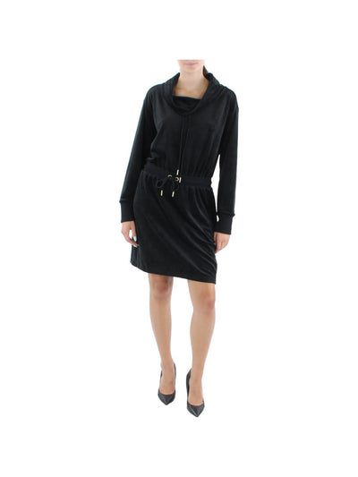 CALVIN KLEIN Womens Black Long Sleeve Cowl Neck Sweatshirt Dress L