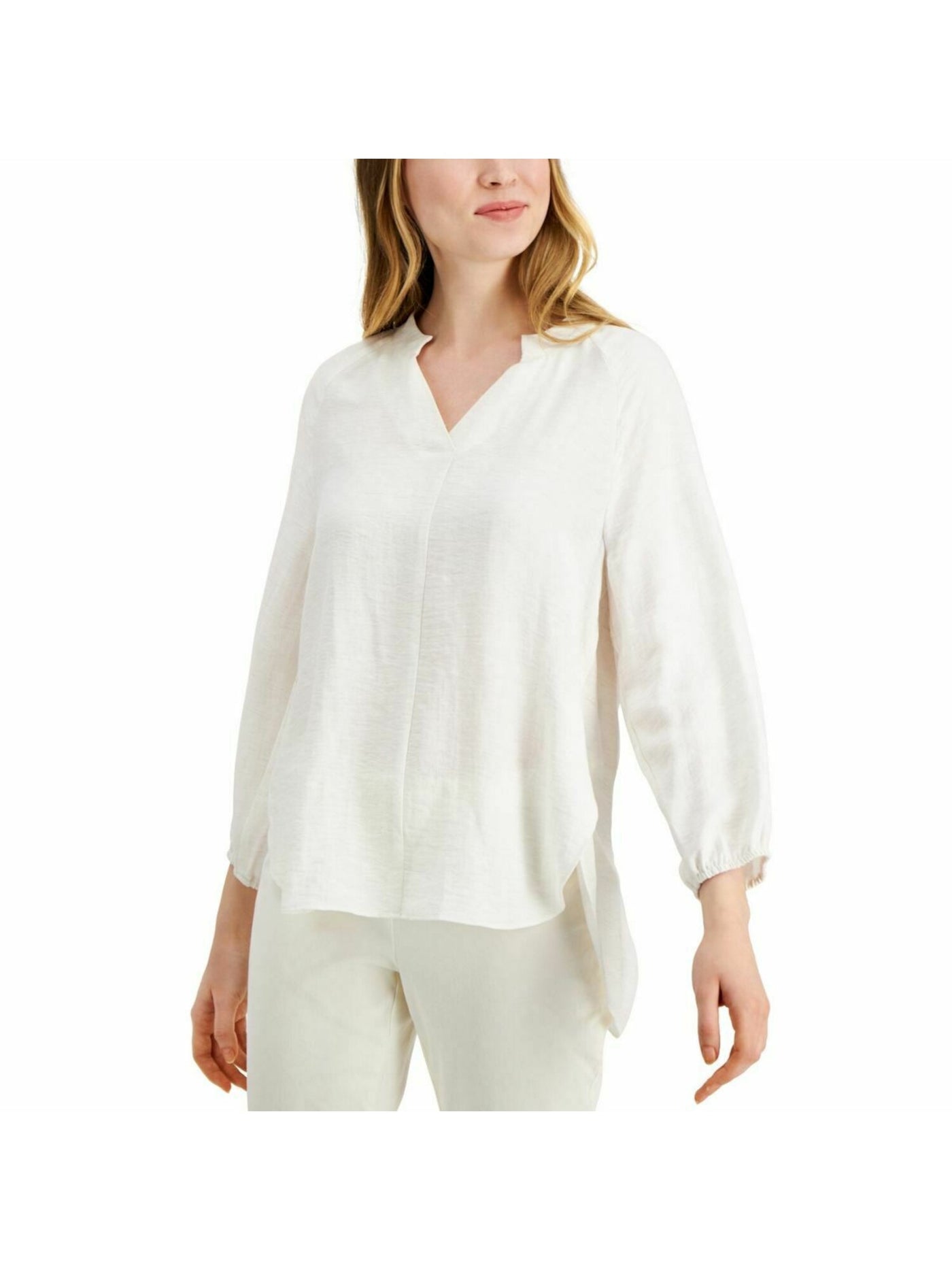 ALFANI Womens Ivory 3/4 Sleeve V Neck Top L