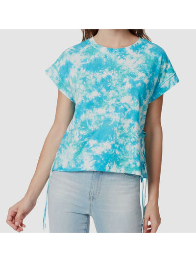 FRAYED Womens Blue Tie Dye Short Sleeve Crew Neck Top S