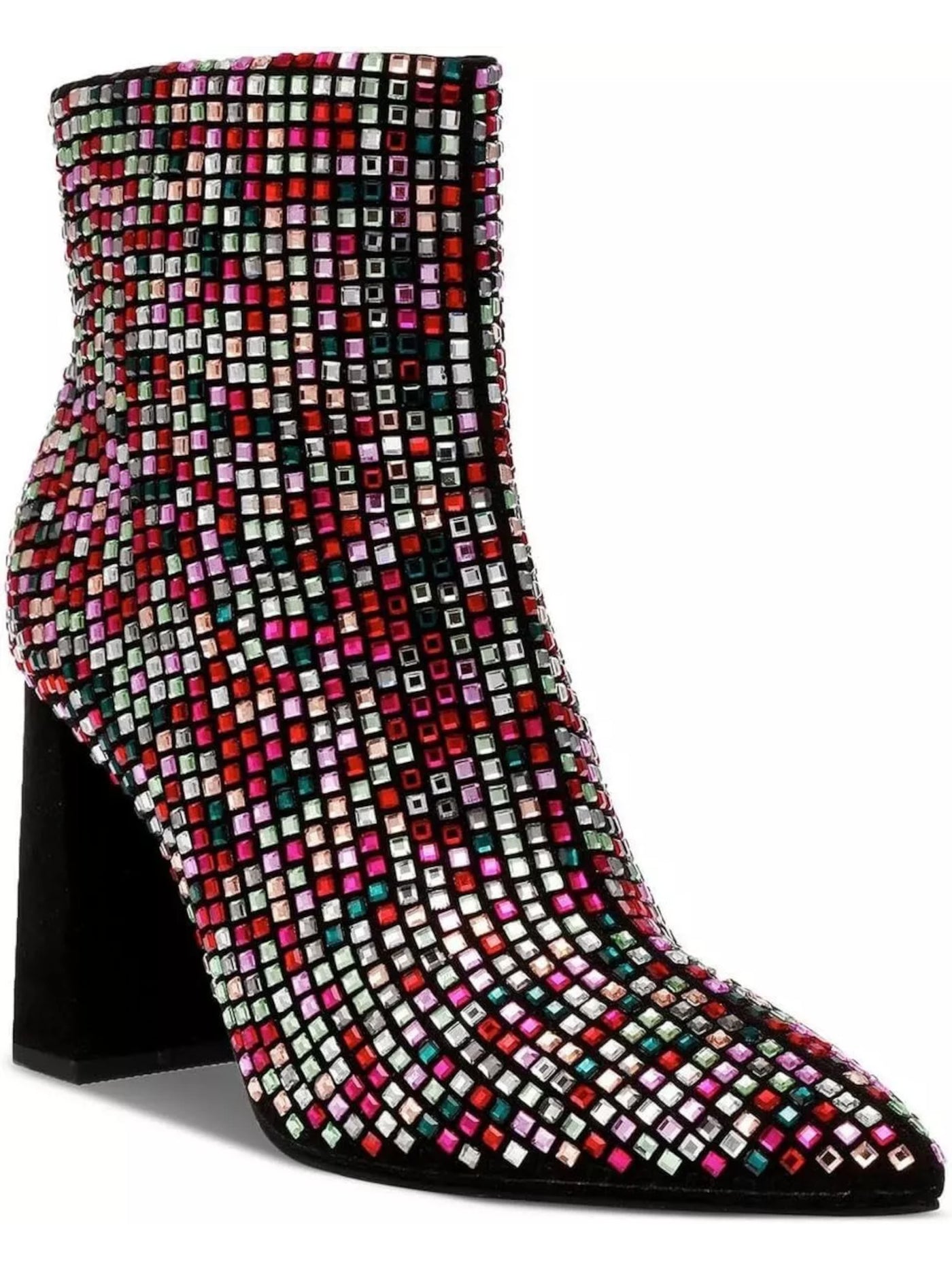 WILD PAIR Womens Black Geometric Rhinestone Padded Ingridd Pointed Toe Block Heel Zip-Up Dress Booties 7 M