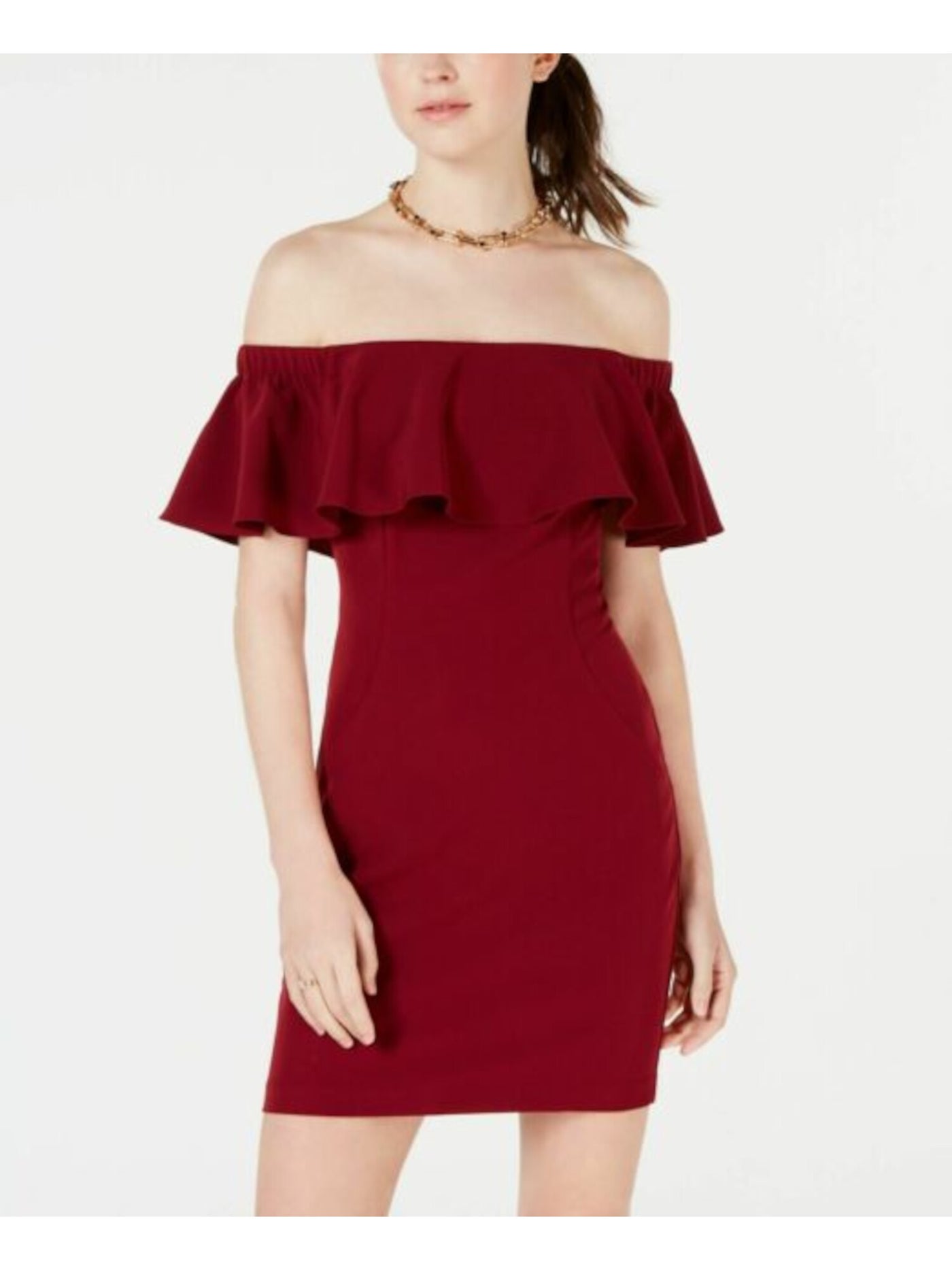 TEEZE ME Womens Maroon Off Shoulder Short Party Body Con Dress 7\8