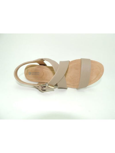 GIANI BERNINI Womens Beige Woven Stretch Memory Foam Crisscross Straps Jute Adjustable Cushioned Blythee Round Toe Wedge Buckle Slingback Sandal M
