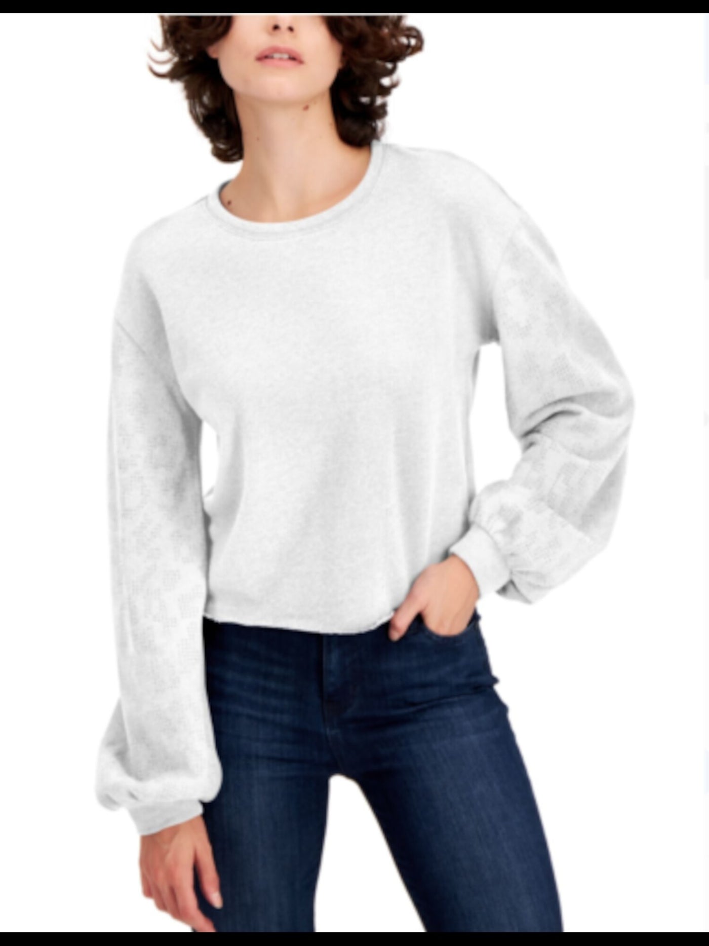 INC Womens White Embellished Long Sleeve Crew Neck Sweatshirt XS