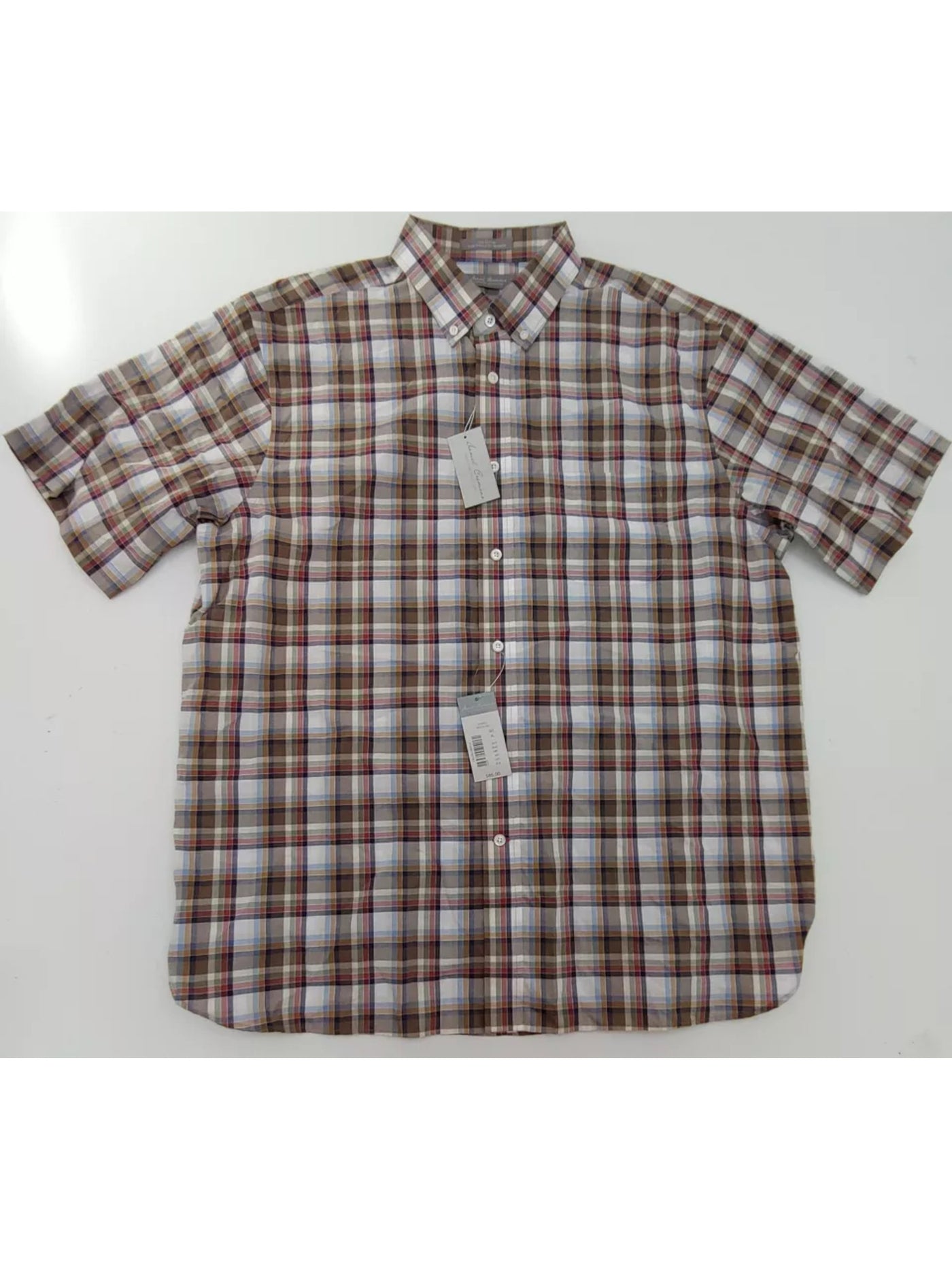 DANIEL CREMIEUX Mens Brown Plaid Short Sleeve Collared Classic Fit Button Down Shirt M