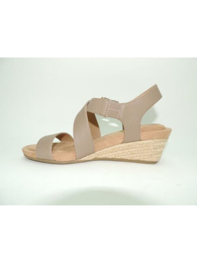 GIANI BERNINI Womens Beige Woven Stretch Memory Foam Crisscross Straps Jute Adjustable Cushioned Blythee Round Toe Wedge Buckle Slingback Sandal 6 M