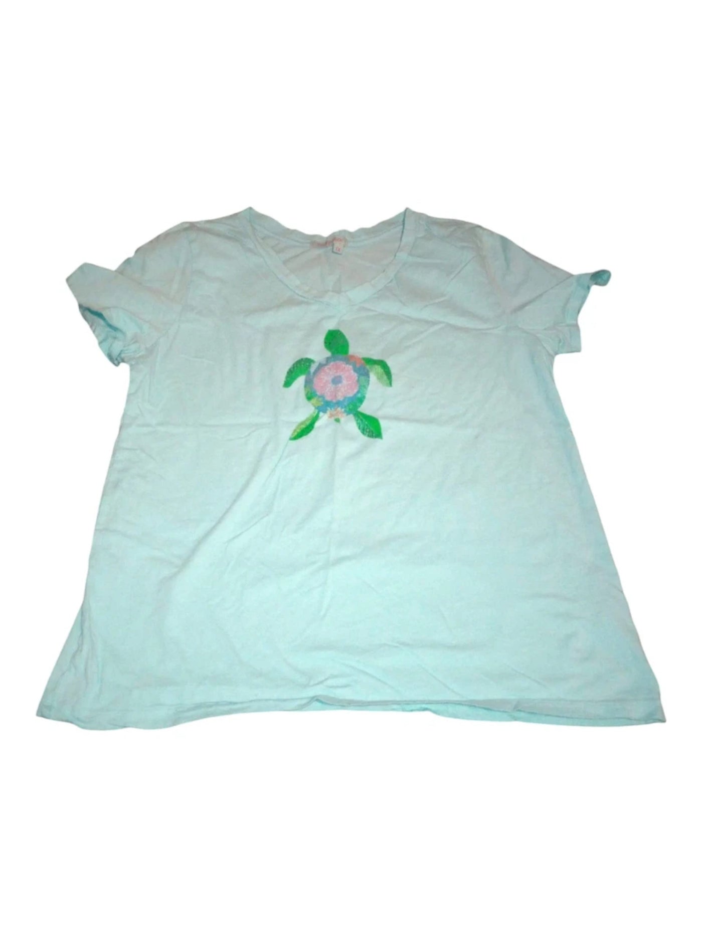 FRESH PRODUCE Womens Aqua Graphic Short Sleeve Scoop Neck T-Shirt M