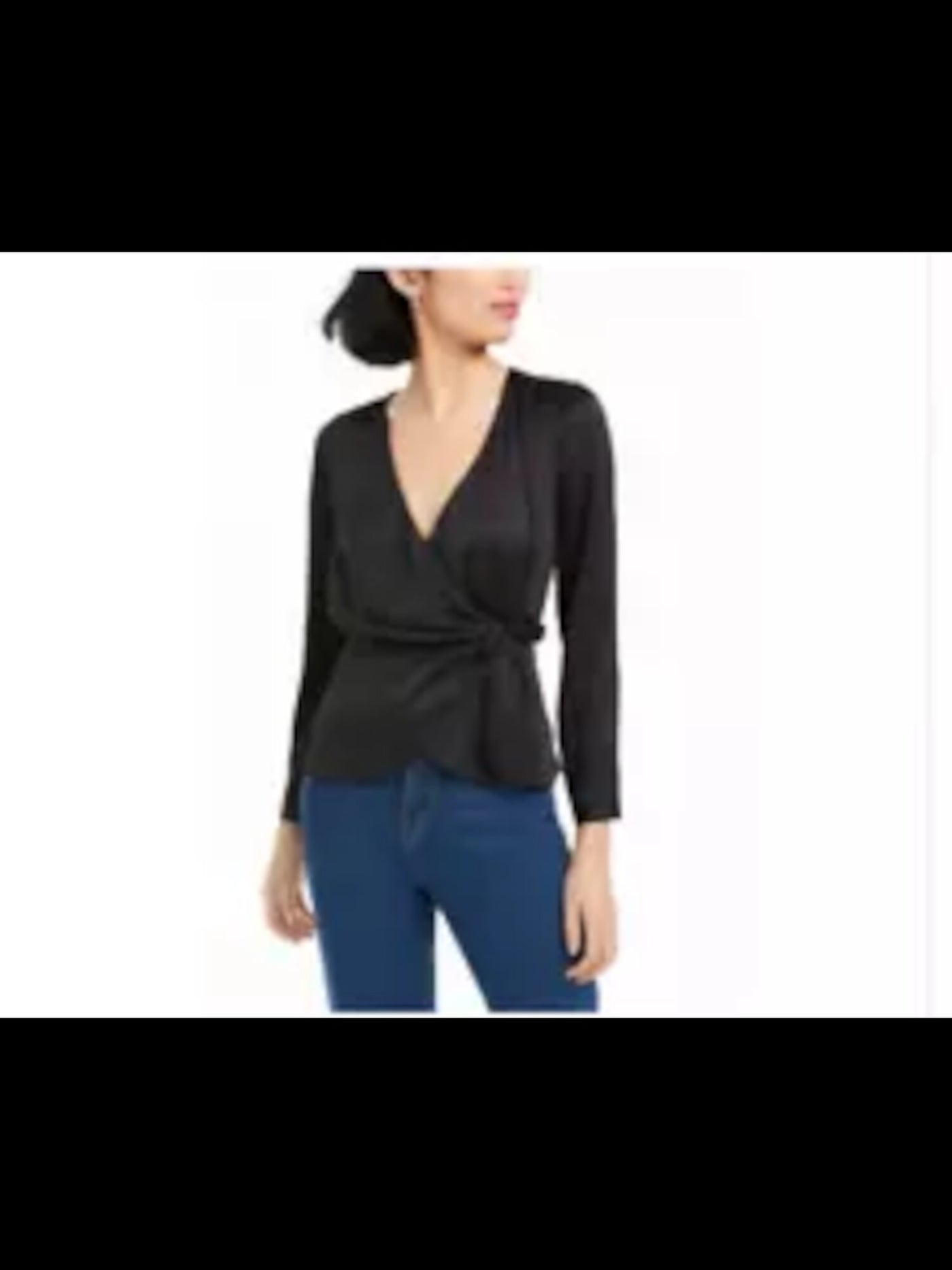 BAR III Womens Black Long Sleeve V Neck Faux Wrap Top Size: XXS