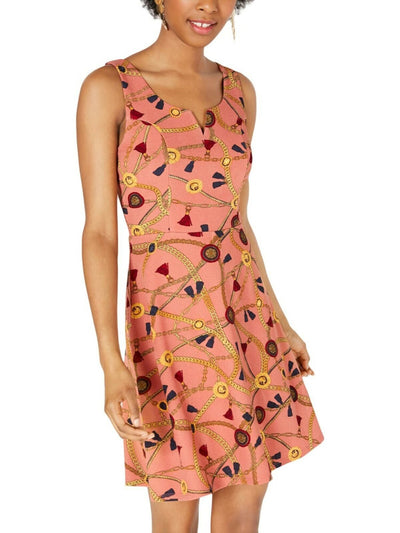 PLANET GOLD Womens Coral Printed Sleeveless Scoop Neck Above The Knee A-Line Dress XXS