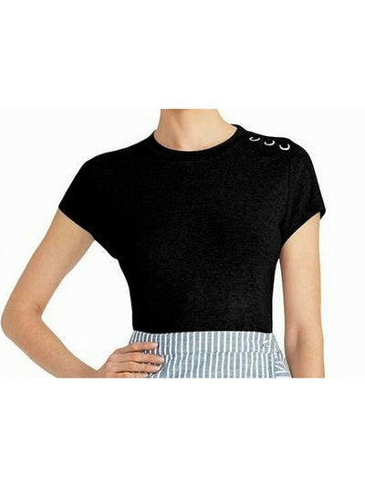 RACHEL ROY Womens Black Short Sleeve Crew Neck Top L