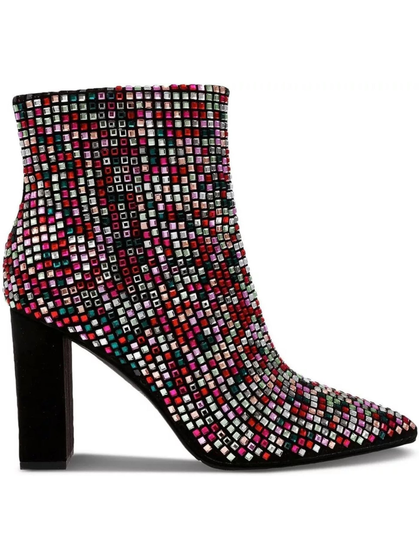 WILD PAIR Womens Black Geometric Rhinestone Padded Ingridd Pointed Toe Block Heel Zip-Up Dress Booties 7 M