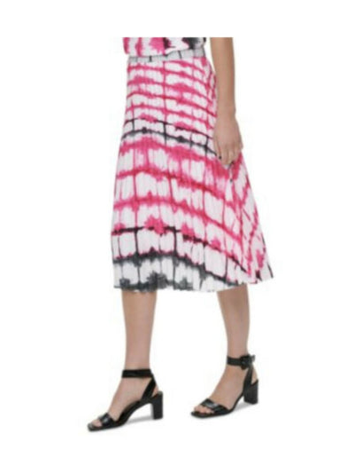 CALVIN KLEIN Womens White Stretch Pleated Unlined Tie Dye Midi Accordion Pleat Skirt XS