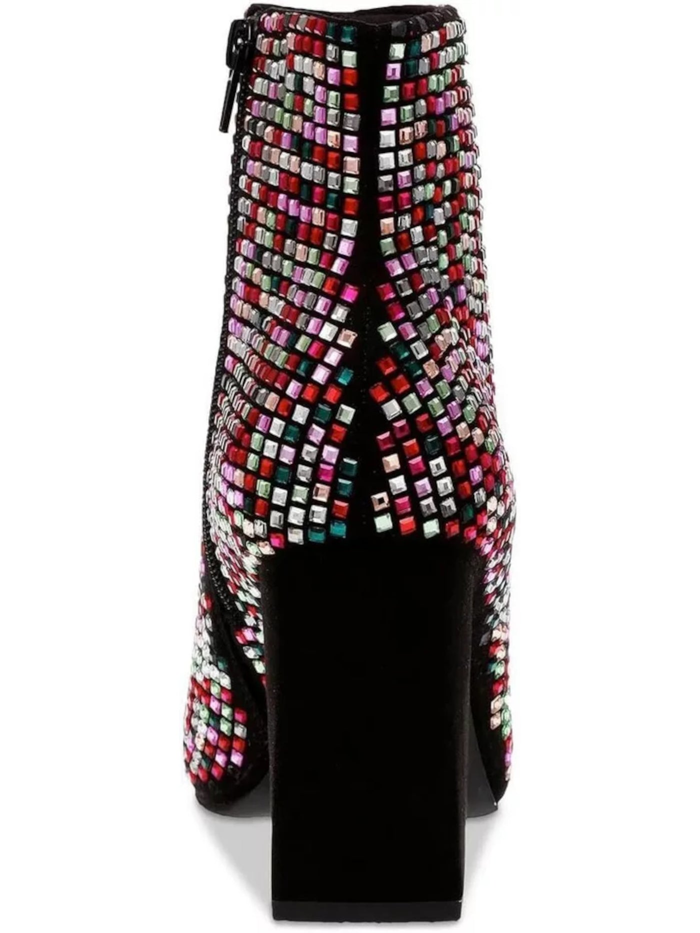 WILD PAIR Womens Black Geometric Rhinestone Padded Ingridd Pointed Toe Block Heel Zip-Up Dress Booties 7 M