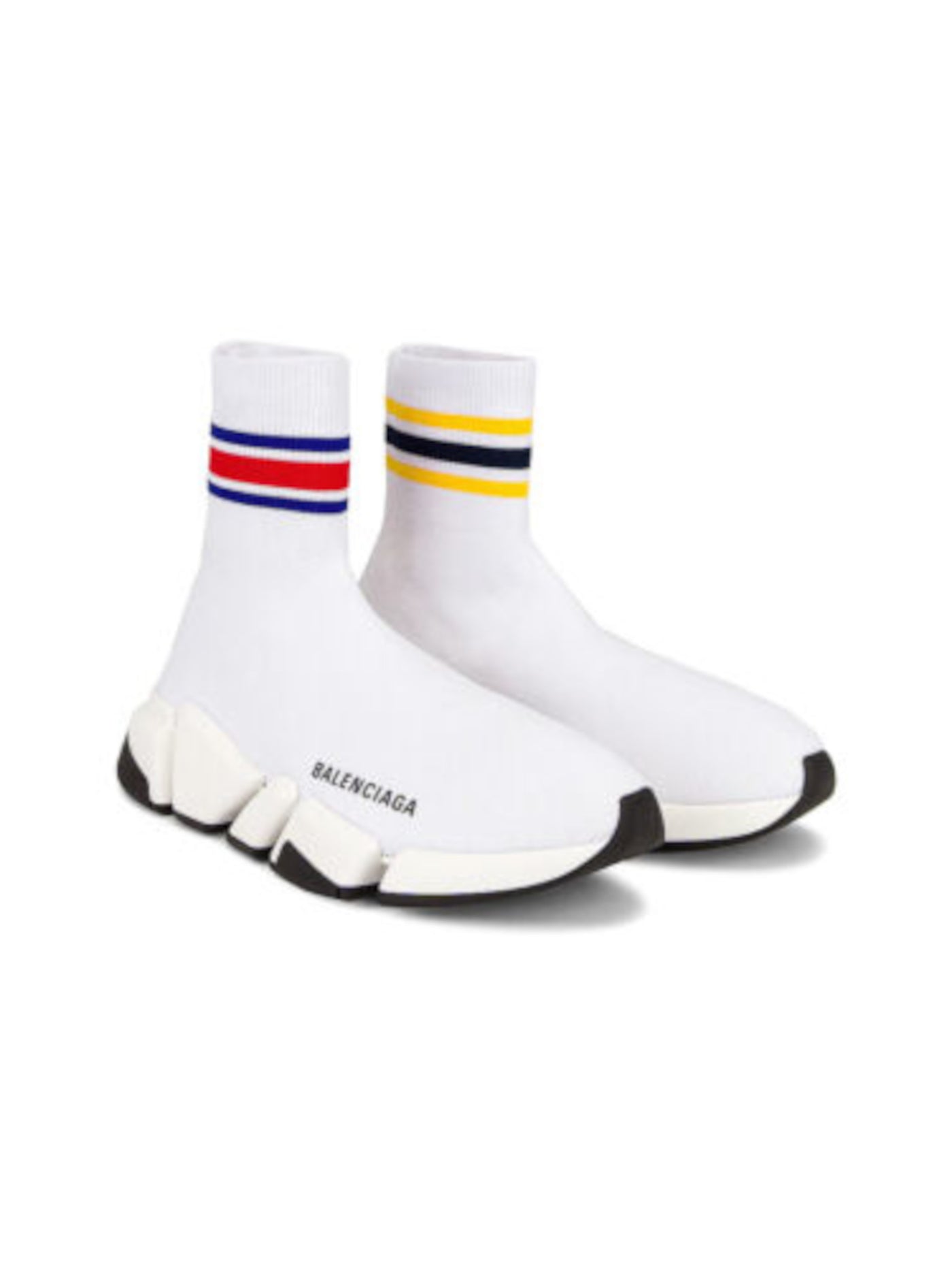 BALENCIAGA Womens White Colorblocked Stripe Knit Ribbed Cuffs Sock Style Stretch Padded Speed 2.0 Round Toe Sneakers Shoes 9