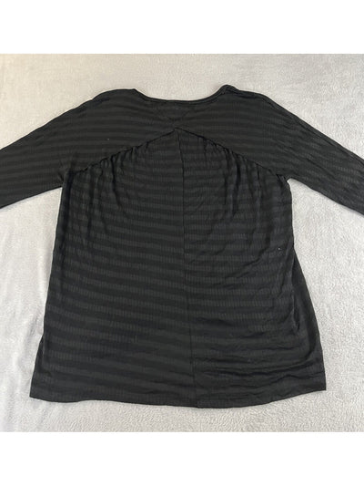 AMERICAN RAG Womens Black Striped Long Sleeve V Neck Hi-Lo Top M