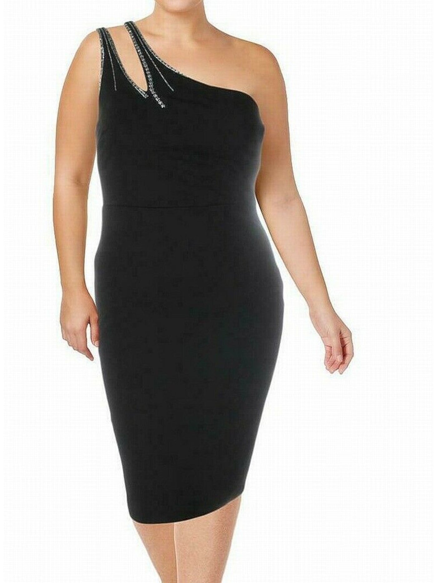 CITY STUDIO Womens Black Cap Sleeve Crew Neck Knee Length Party Sheath Dress 9