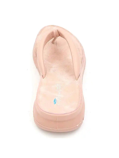 AQUA COLLEGE Womens Pink Cushioned Amanda Round Toe Wedge Slip On Thong Sandals Shoes 9