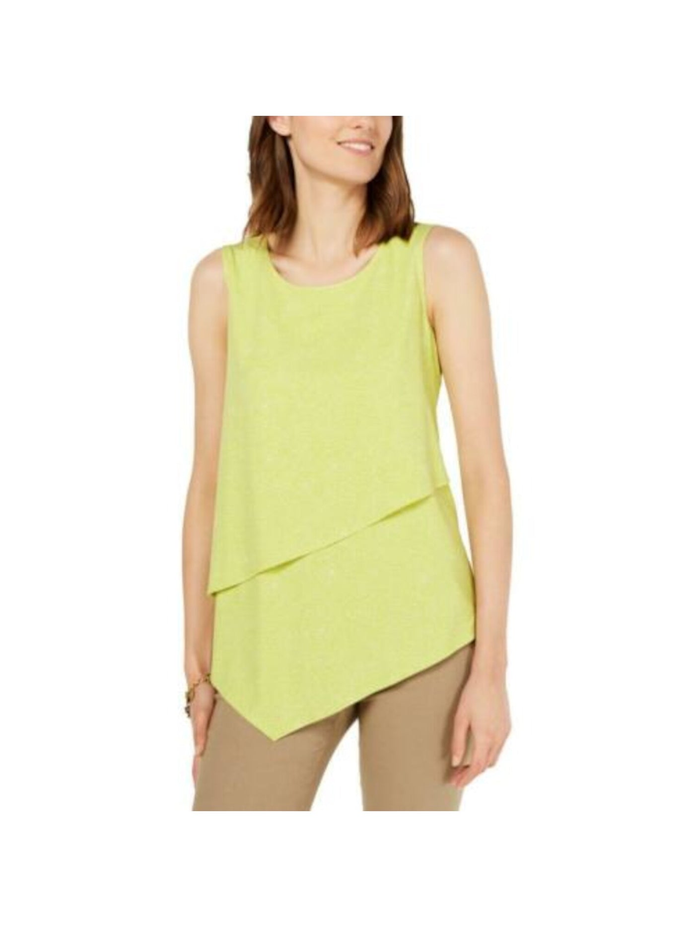 ALFANI Womens Green Polka Dot Sleeveless Jewel Neck Top XS