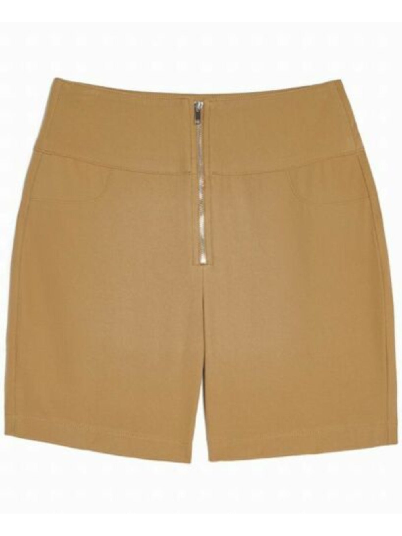 DANIELLE BERNSTEIN Womens Beige Zippered Pocketed Biker Skinny Shorts Size: 2