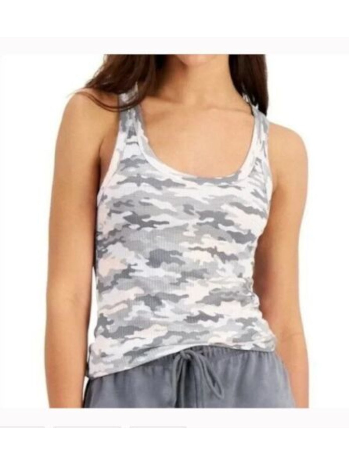 JENNI Intimates Gray Cotton Blend Ribbed Tank Camouflage Sleep Shirt Pajama Top XS