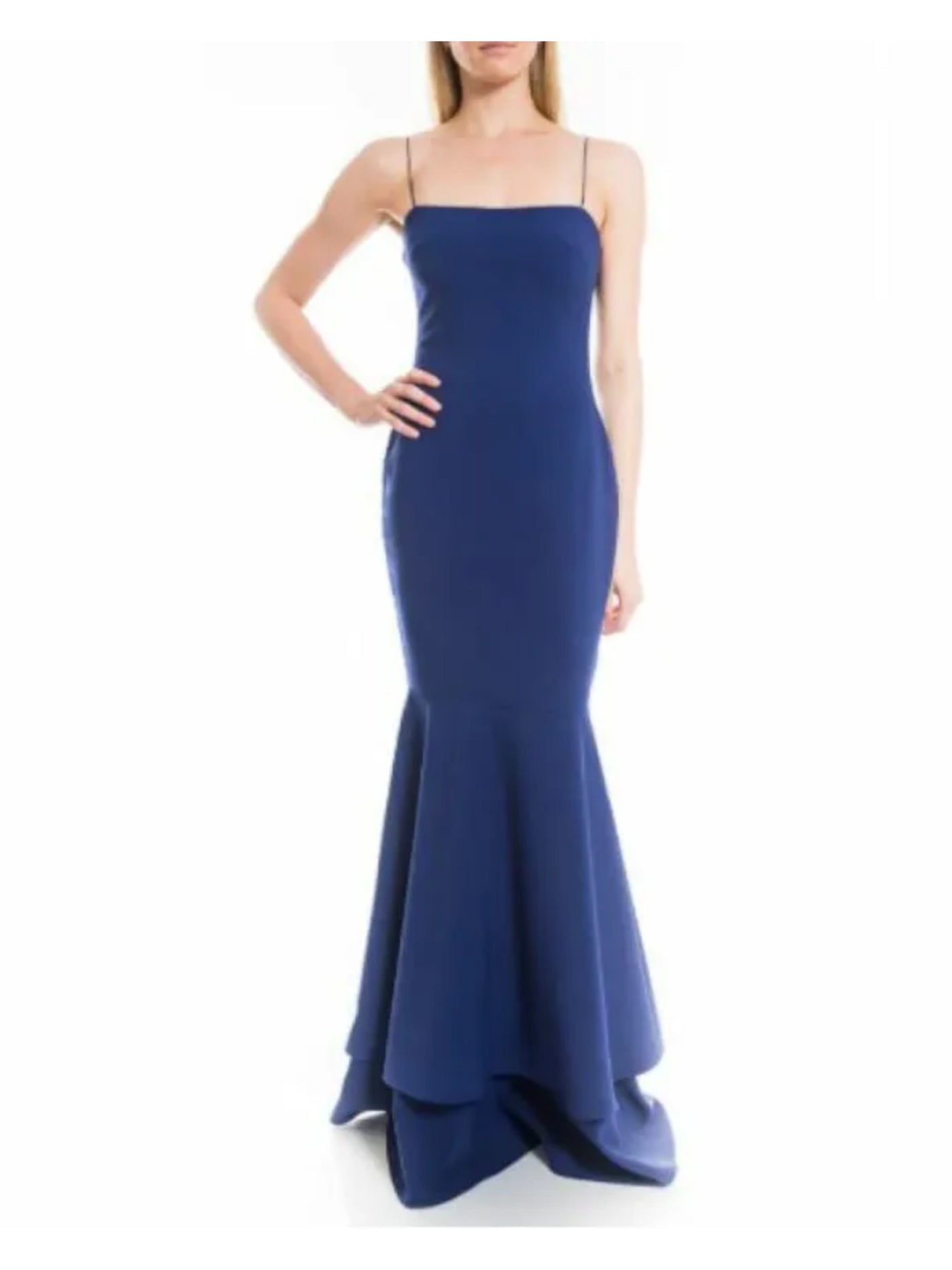 LIKELY Womens Zippered Spaghetti Strap Square Neck Full-Length Evening Mermaid Dress