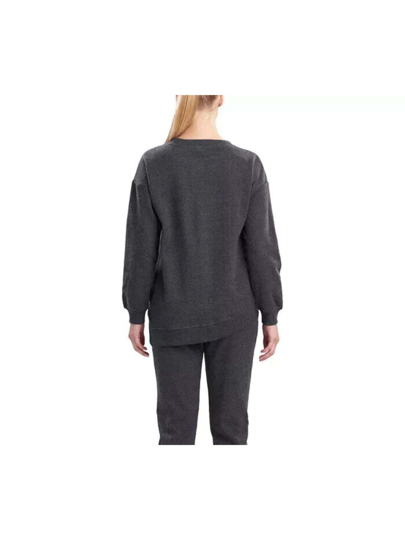 JOSIE NATORI Womens Gray Zippered Pocketed Asymmetrical Hem Heather Long Sleeve Scoop Neck Top XL