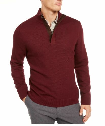 TASSO ELBA Mens Maroon Classic Fit Quarter-Zip Pullover Sweater S