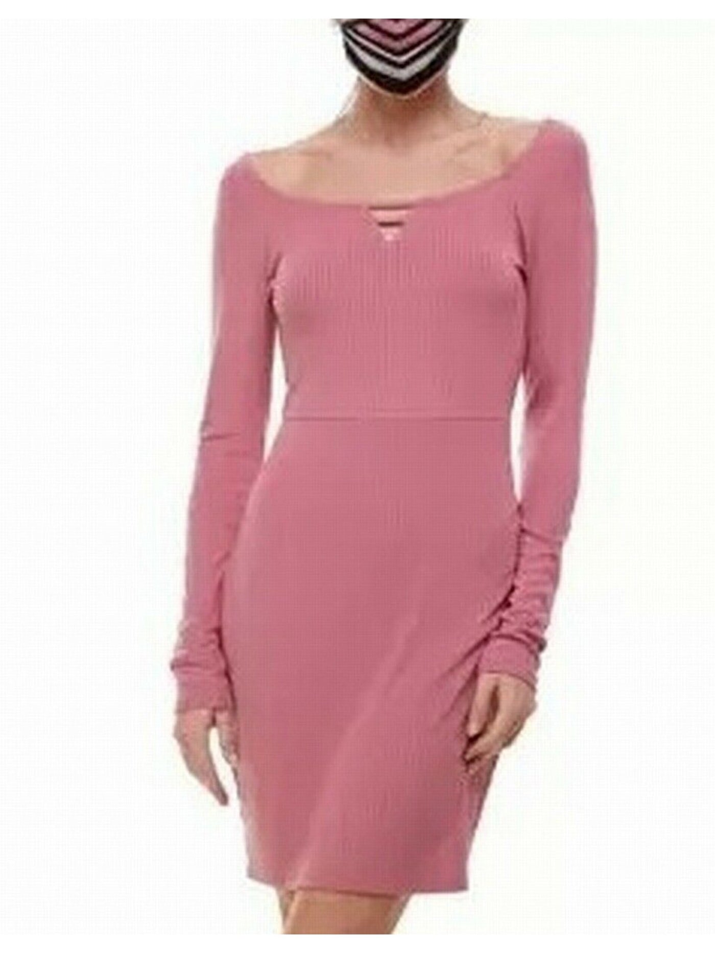 PLANET GOLD Womens Pink Long Sleeve Scoop Neck Short Body Con Dress XL