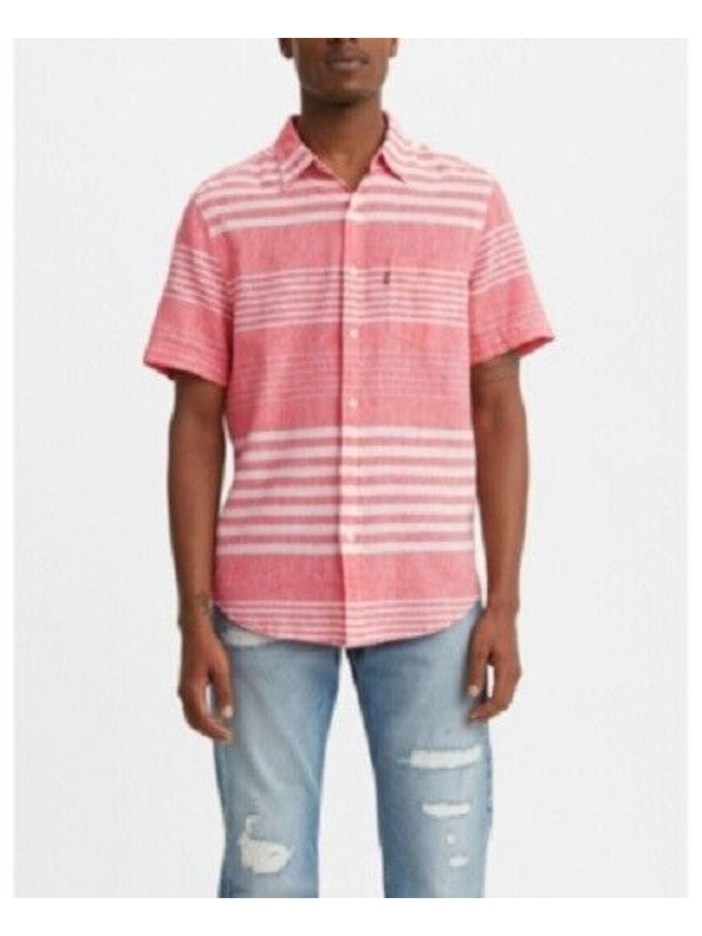 LEVI'S Mens Red Striped Short Sleeve Collared Classic Fit Button Down Shirt S