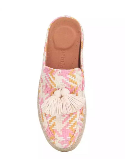 GENTLE SOULS KENNETH COLE Womens Pink Patterned Padded Tasseled Woven Rory Round Toe Platform Slip On Mules 8.5 M