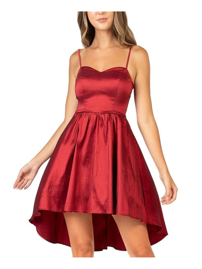 B DARLIN Womens Red Zippered Hi Lo Spaghetti Strap Sweetheart Neckline Mini Party Fit + Flare Dress 11\12