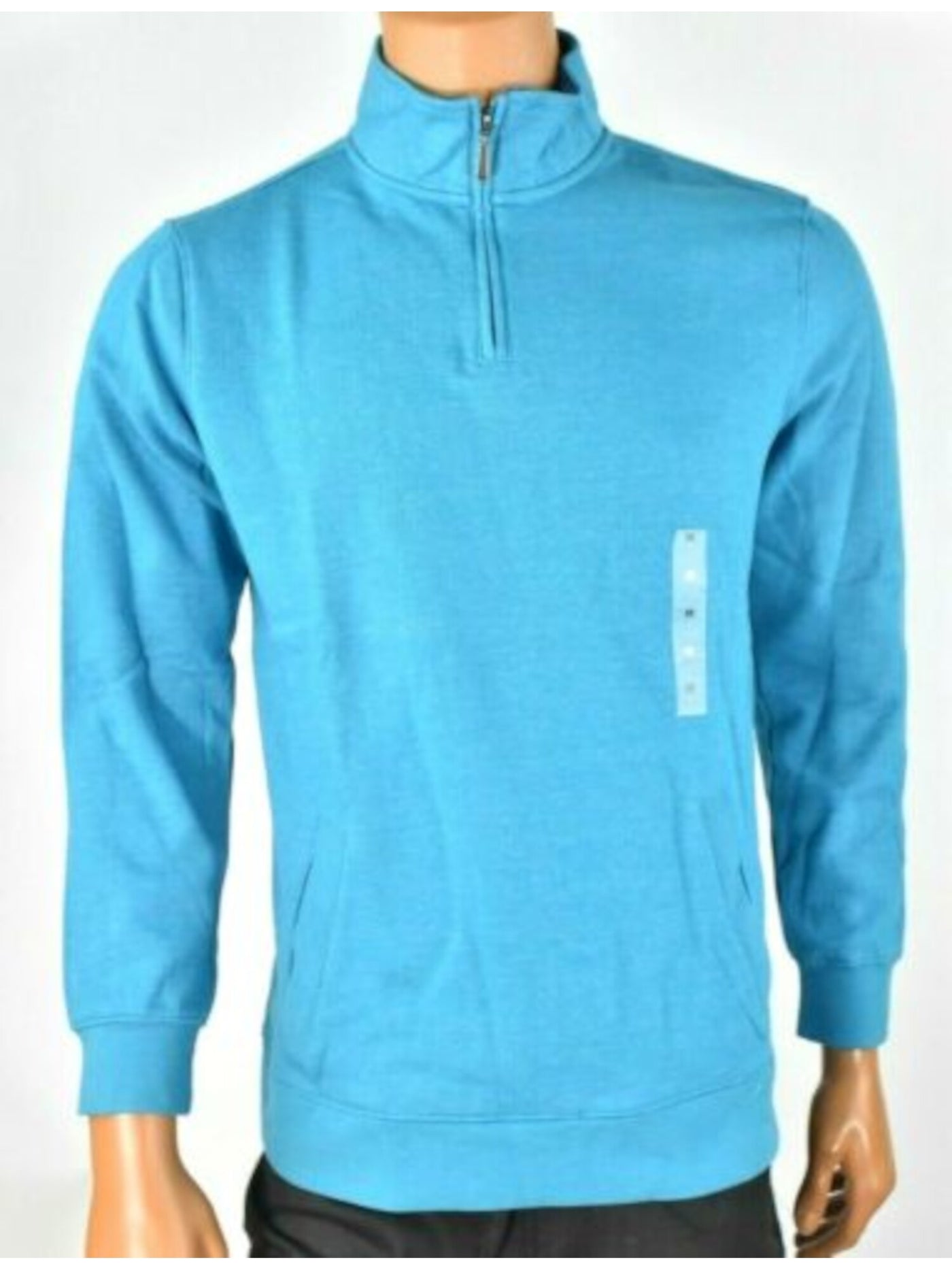 CLUBROOM Mens Light Blue Mock Neck Classic Fit Quarter-Zip Fleece Sweatshirt M