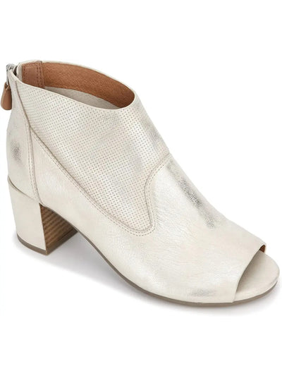 GENTLE SOULS KENNETH COLE Womens Beige Perforated Cushioned Charlene Round Toe Block Heel Zip-Up Leather Booties 5