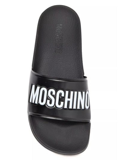 MOSCHINO Mens Black Colorblocked Stripe Embossed Logo Vamp Comfort Slip Resistant Pool25 Round Toe Slide Sandals Shoes 36