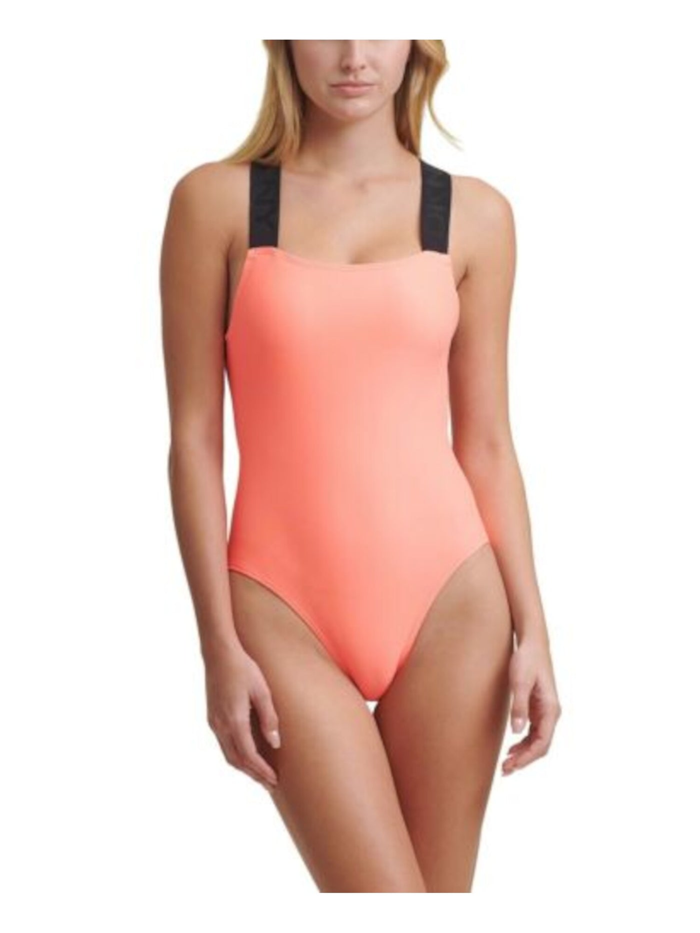 DKNY Women's Orange Stretch Removable Cups Lined Moderate Coverage Cutout Square Neck One Piece Swimsuit S