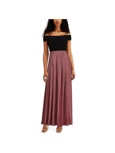 MORGAN & CO Womens Glitter Zippered Short Sleeve Off Shoulder Maxi Evening Fit + Flare Dress