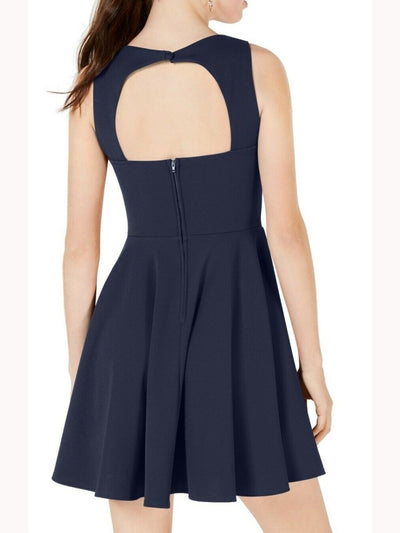 B DARLIN Womens Navy Cut Out Sleeveless V Neck Above The Knee Fit + Flare Dress 7\8