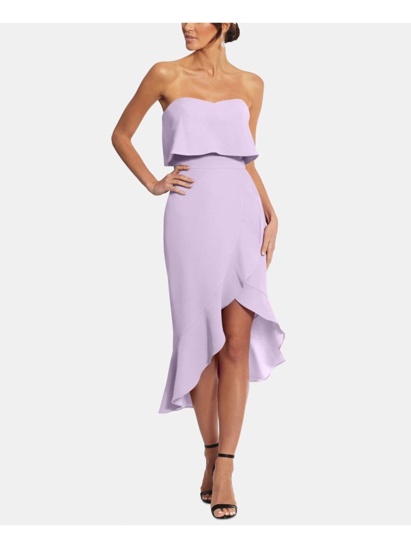 XSCAPE Womens Purple Ruffled Zippered Mermaid-style Hi-lo Hem Sleeveless Sweetheart Neckline Midi Party Fit + Flare Dress Petites 6P