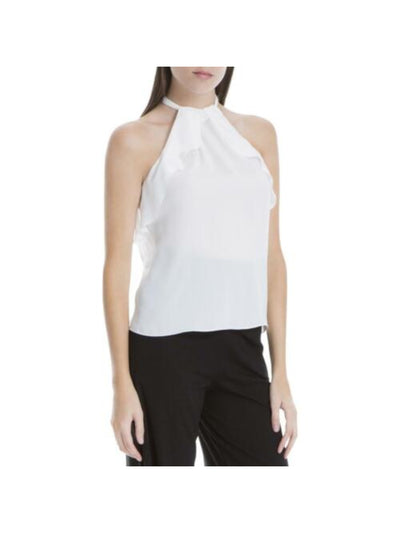 MAX STUDIO LONDON Womens White Ruffled Sleeveless Halter Top S