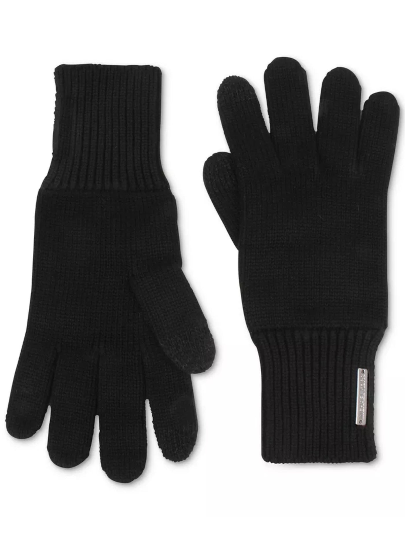 MICHAEL MICHAEL KORS Womens Black Slip On Bar Logo Plate Tech-Fingers Thumb And Index Ribbed Winter Cold Weather Gloves