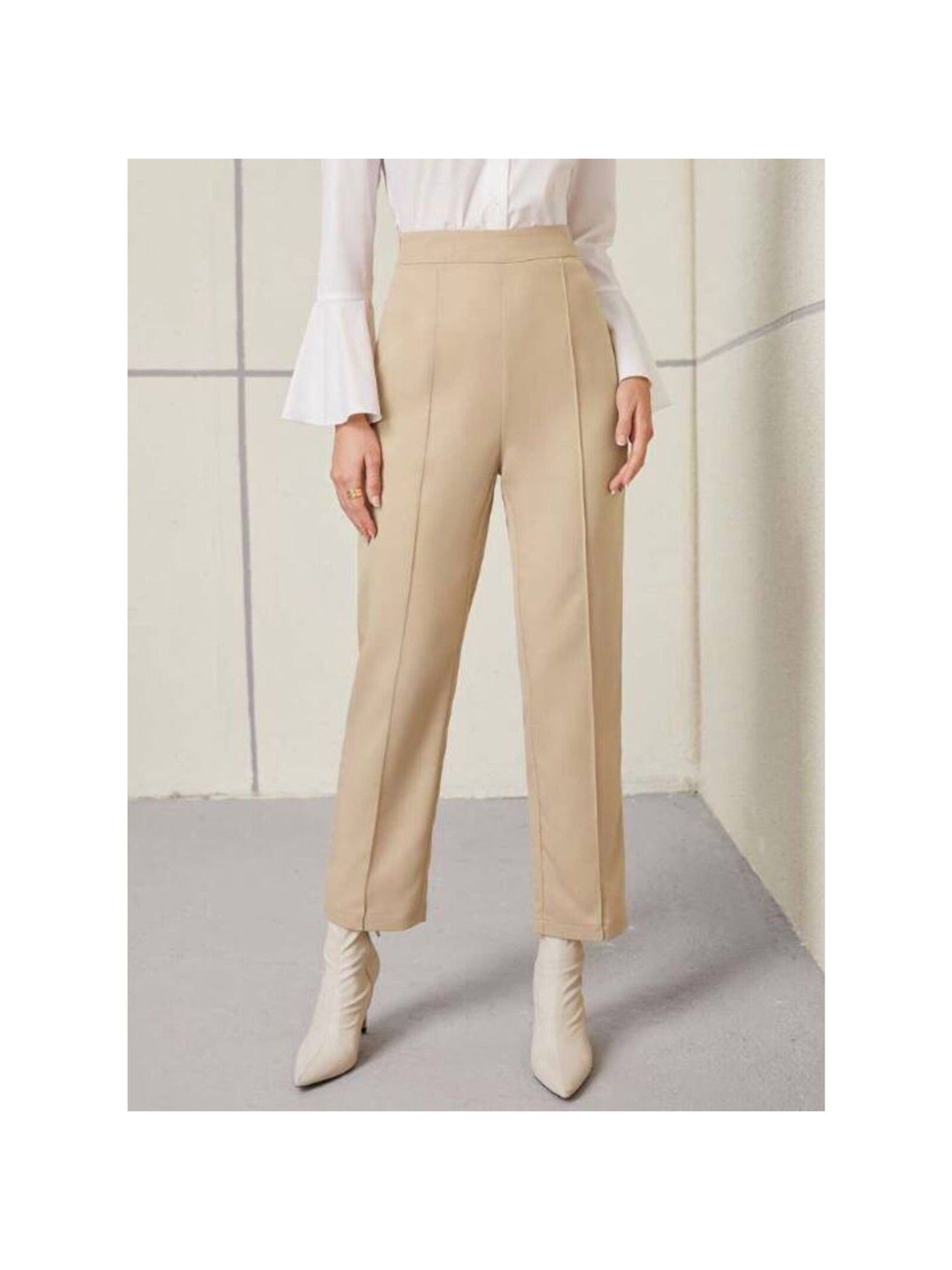 MNG Womens Beige Zippered Center Seams Wear To Work High Waist Pants 6